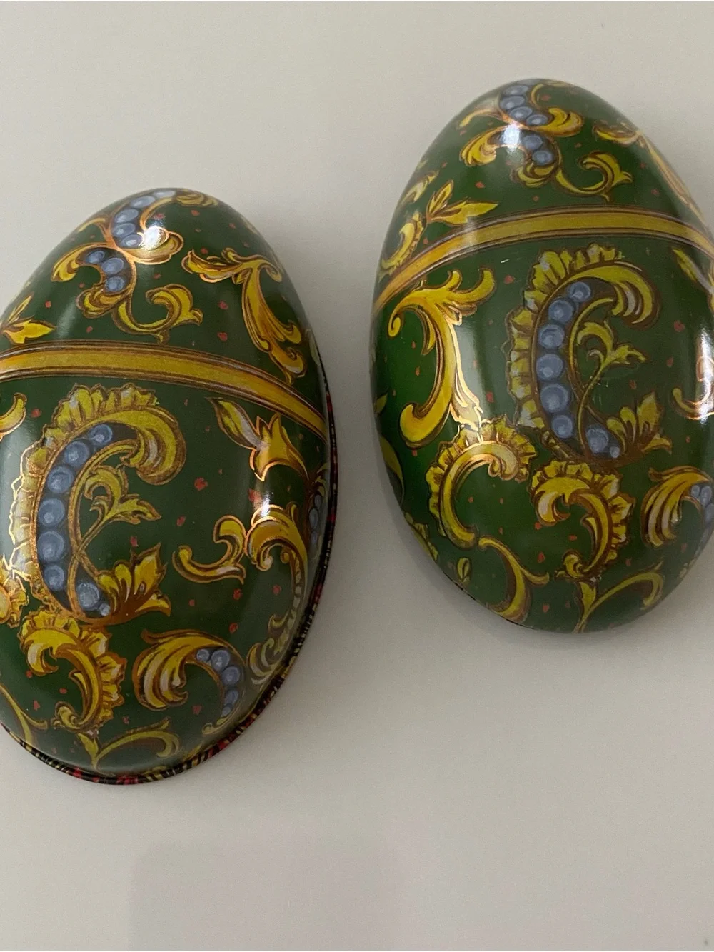 Ornate Green & Gold Decorative Egg Trinket Container